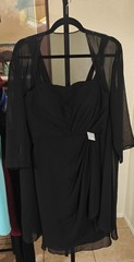 Party Black A-Line Square Neckline Pleated Chiffon Dress With Shawl Ribbed Chest