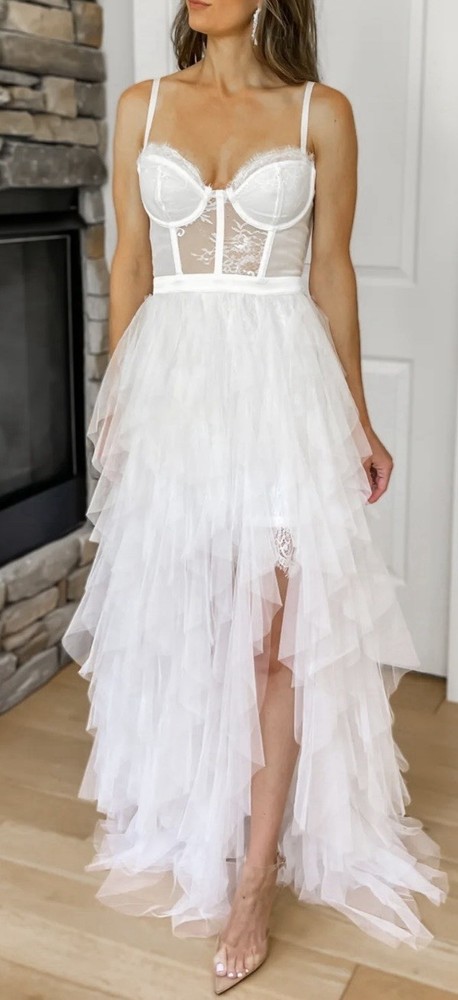 Bustier White Gown Tulle Tiered Strapless Dress Sz S – New With Tags!