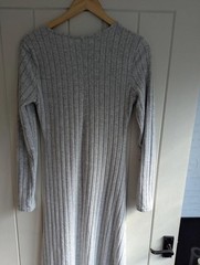 Grey Ribbed Long Sleeve Maxi Dress Size M (UK 8-10) | Soft Stretch Fitted Casual