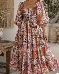 NEW *Fate* Pink Cottagecore Patchwork Maxi Dress Women Boho Floral Gypsy Small