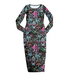 Blackmilk Nihon Shishu Bodycon Midi Black Dress Sz XS Black Milk Japanese Print