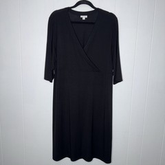 J. Jill Women’s Black V Neck Knit Dress 3/4 Sleeve Size XLP