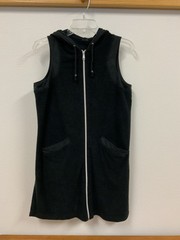 Womens Black Lightweight Fleece Zip Front Sleeveless Hoodie Dress Coverup S