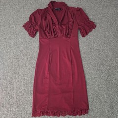 Scarlet Darkness Gothic Lace Trim Midi Dress Red Puff Sleeve Whimsigoth M