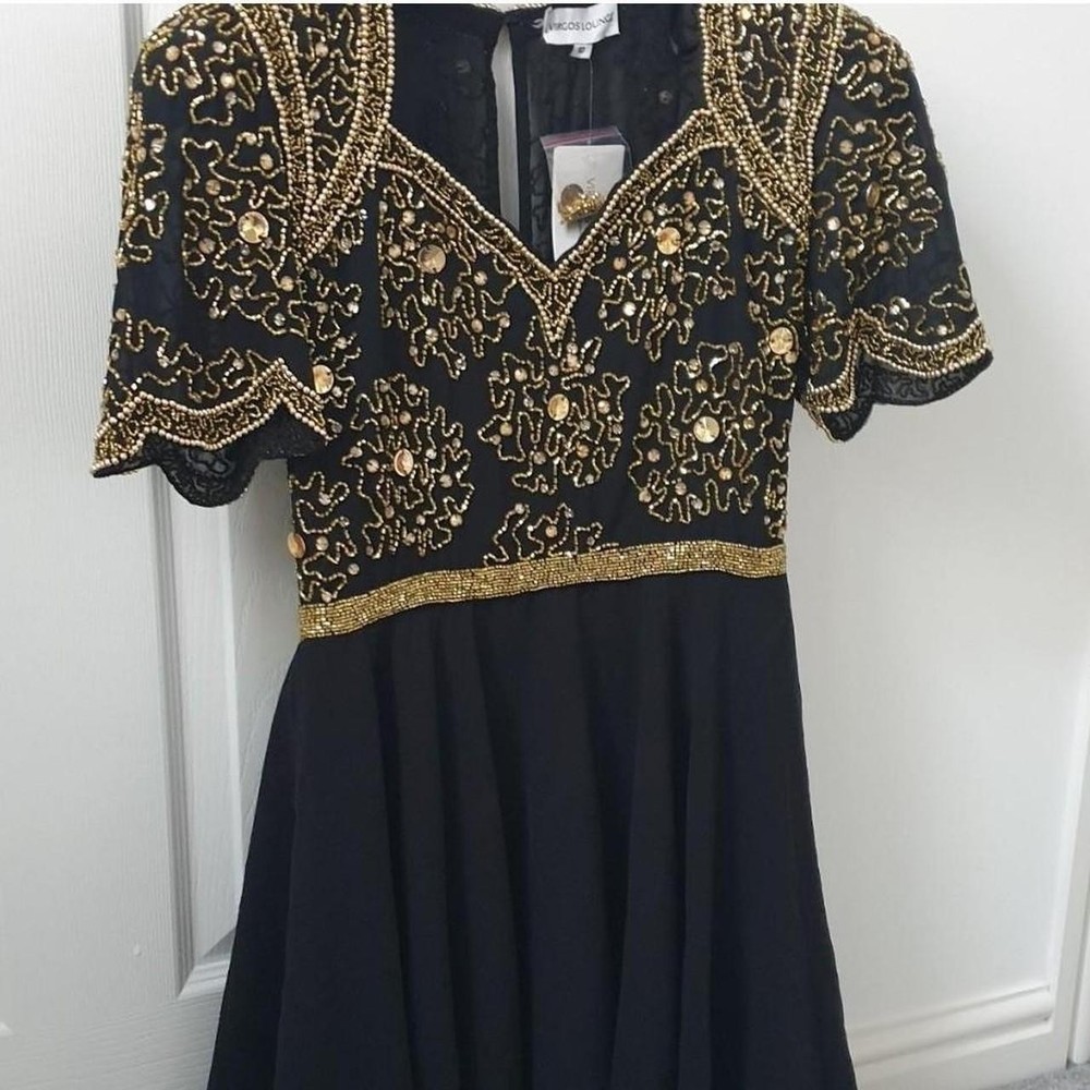 Virgos lounge black mini skater dress embellished size 10 brand new