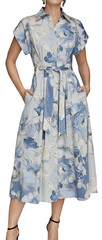 NWT Donna Karan NY Collared Short-Slv Dress, Grommet Belt, 10, Tempest, $189