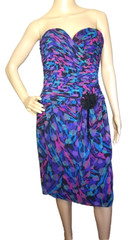 Vintage A J Bari Vibrant Knee Length Strapless Dress with Scarf Size 10 T44