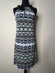 New Directions Ikat Belk Blue Green Ikat Halter Dress Beaded Collar Small Belk