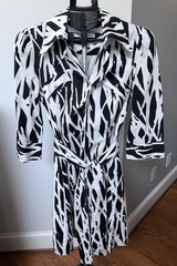 Diane von Furstenberg Black White Abstract Zebra Cotton Jersey Wrap Dress 10