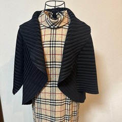 Burberry Nova Check Dress L (40) Beige High Neck Three Quarter Sleeve Auth
