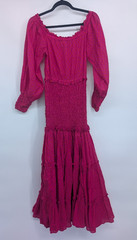 NWOT Alexis Thalssa Off The Shoulder Shirred Maxi Dress Sz M Fuchsia Dot #1H451