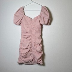 Willow & Clay Pink Seersucker Ruched Puff Sleeve Bodycon Mini Dress Womens M NWT