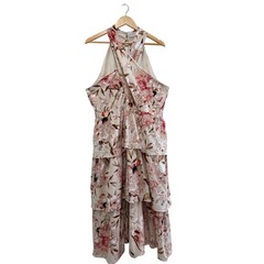 Express XL Floral Criss Cross Tiered Ruffle Linen Sleeveless Halter Midi Dress