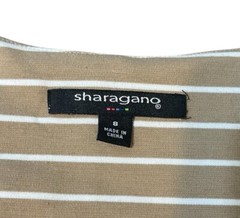 SHARAGANO Women&rsquo;s Size 8 Tan Striped Dress with Beaded Embellishment