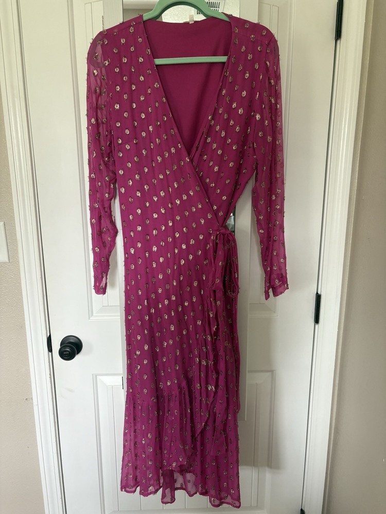VICI Collection Vibrant Pink And Silver Long Sleeve Wrap Dress
