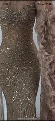 Women’s Size 6 Beige Mermaid Long Sleeve Sweetheart Tulle Beaded Sequin Feather