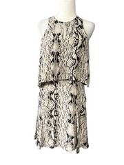 Parker Silk Dress Womens L Beige Snake Print Halter Mini Shift Layered NWT