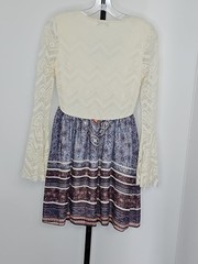 VENUS Women&rsquo;s Boho Lace Bell Sleeve Floral Mini Dress Cream Multi XS Lined
