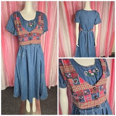 Casual Corner Vintage Floral Patchwork Cottagecore Vest Denim Dress Size 12