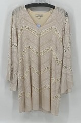 Lavender Brown Preowned Womens Lace Embroidered Dress Flared Sleeves Medium