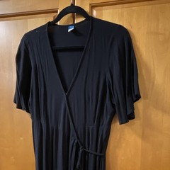 Comfortable Old Navy Black Solid Wrap Dress Short Sleeve Midi Tie Waist Sz L🌵🪸