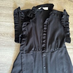 IRO Paris Hurray Ruffle Trimmed V Neck Black Midi Dress EU 40 US 8 Luxury $495