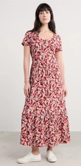 Seasalt Dress Regular Tor View Tiered Jersey Red Dress St Eia Campion Size UK 10