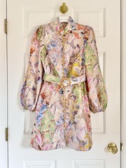 NWOT $950 Zimmermann Illustration Buttoned Belted Floral Linen Mini Dress AU1 S