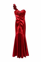 Red Satin One-Shoulder Sweetheart Trumpet Mermaid Dress Ruched Accent