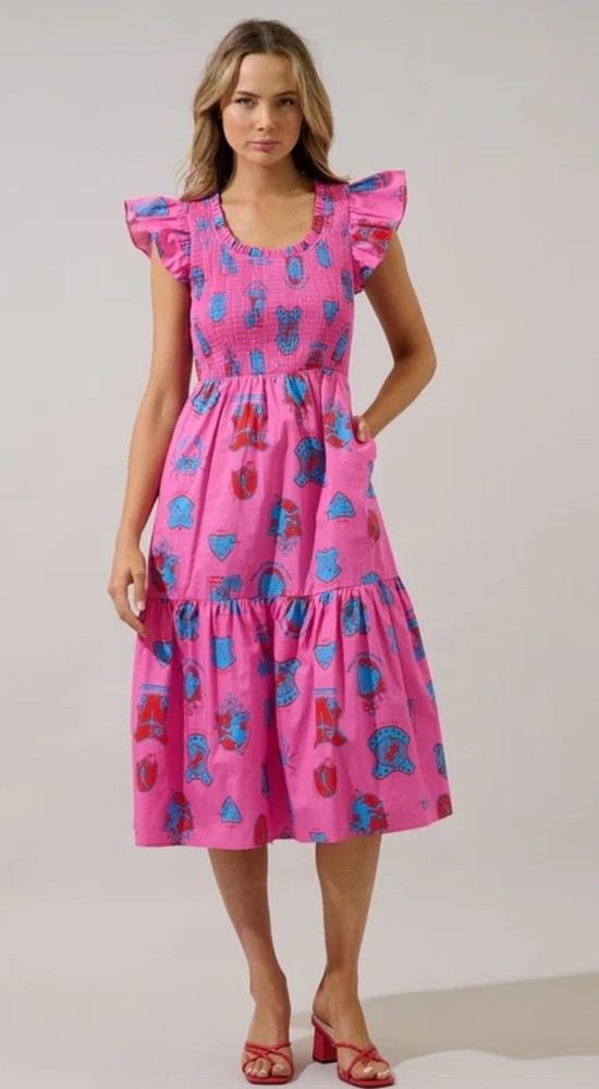 Sugarlips Glare Smock Tiered Midi Dress Zodiac Size Medium Brand New