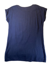 Stella Morgan Dress Womens 10 Linen Cotton Blend Navy Blue Shift Short Sleeve