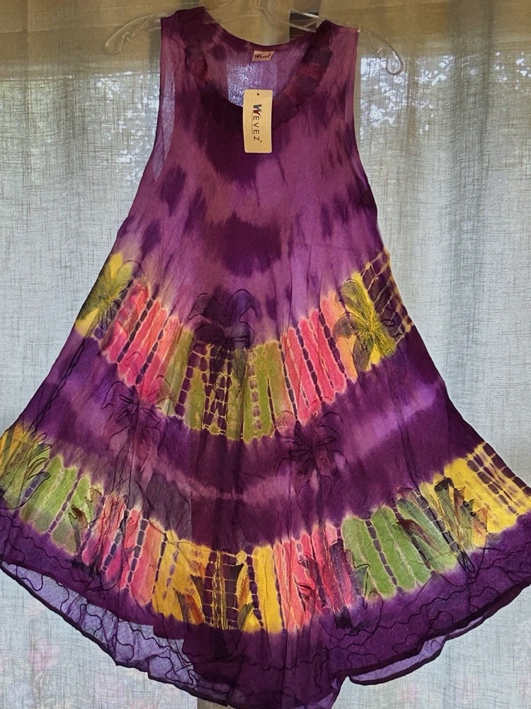 Womans Palm Tree Umbrella Dress from India One Size Tie Dye Embroidered NEW