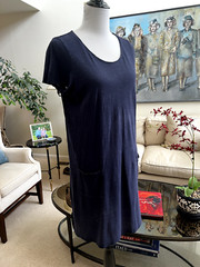 Eileen Fisher Petite Navy Blue Scoop Neck Dress Size PM Hemp & Organic Cotton