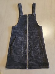 90s Revival Style Black Corduroy Overall Front Zipper Jumper Dress Mini Size XS