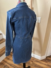 Free People Blue Denim Button-Front Collared Long Sleeve Short Shirt Dress M