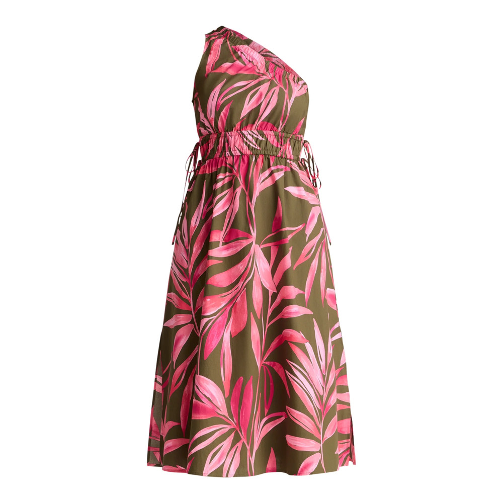 Time and Tru Women&rsquo;s One Shoulder Cotton Midi Dress U pick Size Green Pink New