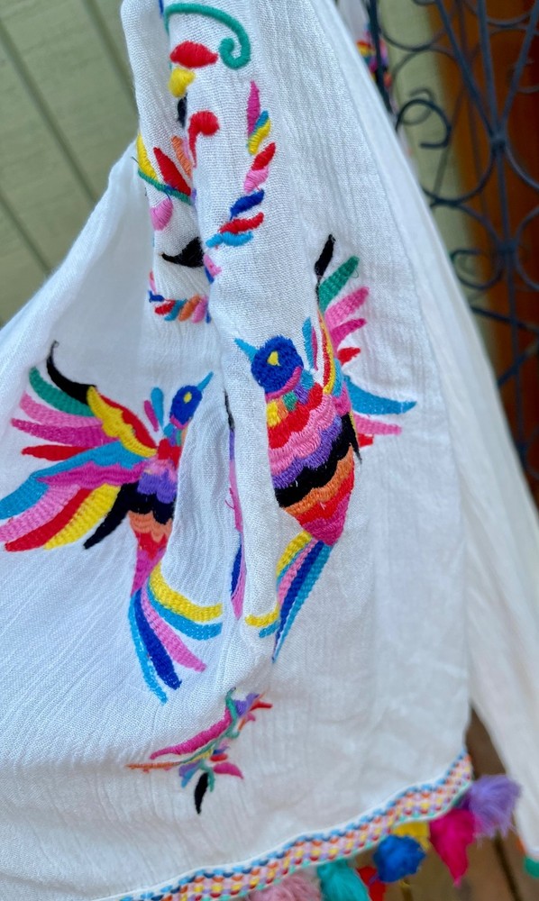 Judith March Off Shoulder Embroidered Dress Tunic Lined Sz M Colorful Birds New