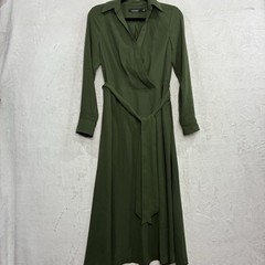 Ralph Lauren Belted Long Sleeve Surplice Georgette Midi Dress 6 Olive Green NEW
