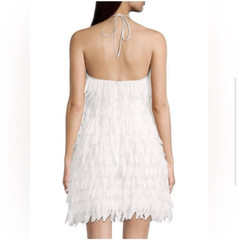 NWD $295 Aidan Mattox white fringe petal halter prom bridal honeymoon dress 2