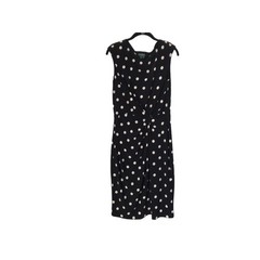 Lauren Ralph Lauren Dress Womens Size 14 Black White Polka Dot Sleeveless Ruched