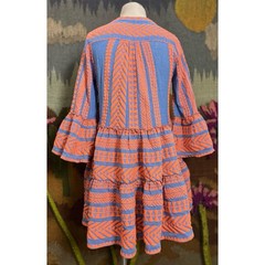 Devotion Twins Embroidered Orange Chambray Blue Embroidered Mini Dress XS