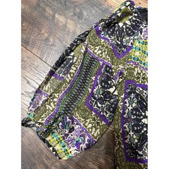 Emma & Michele Boho Patchwork Shift Dress Green Purple Tassel Trim Large NWT