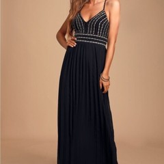 Lulus Glamorous Gala Black Embroidered Maxi Dress / SZ S