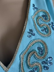Lilly Pulitzer Penelope Blue Beaded Embroidered Shift Dress V-Neck Back Zip Sz 4