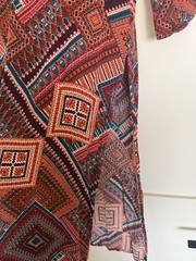 Wrangler Multicolor Geometric V-Neck Kimono Dress 3/4 Sleeve M