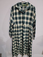 Hazel Creek Maxi Dress green plaid Soft flannel long sleeves Vintage Sz. L