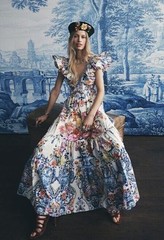 CAMILLA « Dutch Is Life » Tiered Frill Cotton V-Neck Open Back Maxi Dress, L $899