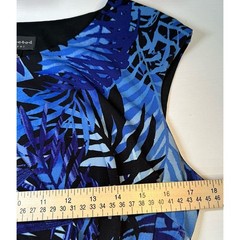 Connected Apparel Midi Dress Women 16 Blue Black Tropical Sheath Stretch Pull On