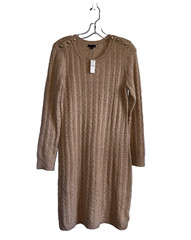 Talbots Cable Knit Button Shoulder Sweater Dress Camel Beige NWT Size Medium