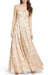 XSCAPE EMBROIDERED BROCADE FIT & FLARE BALL-GOWN DRESS sz 4